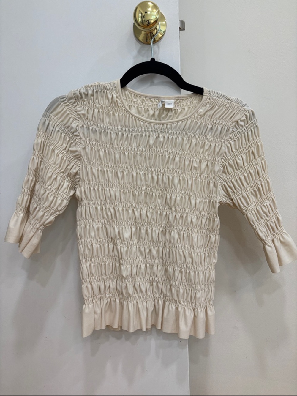 ASOS Cream Smocked Short Sleeve Top